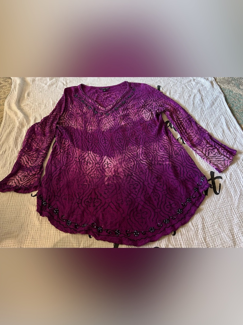 Women's Greater Good Purple Boho V-Neck Tunic Top Size L/XL